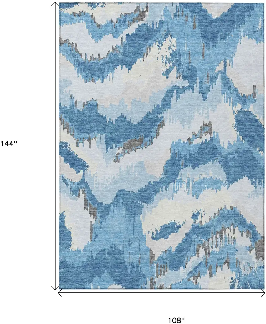 Sky Blue And Denim Blue Abstract Washable Indoor Outdoor Area Rug Photo 3