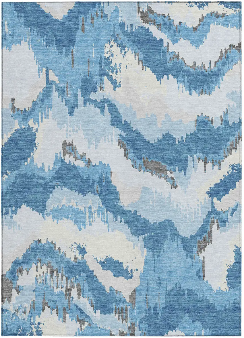 Sky Blue And Denim Blue Abstract Washable Indoor Outdoor Area Rug Photo 7