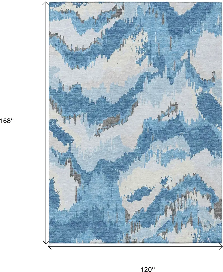 Sky Blue And Denim Blue Abstract Washable Indoor Outdoor Area Rug Photo 3