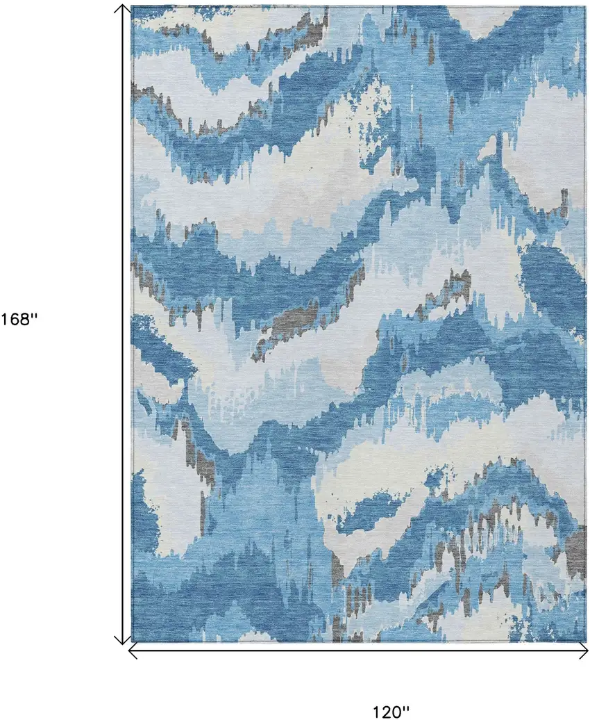 Sky Blue And Denim Blue Abstract Washable Indoor Outdoor Area Rug Photo 3