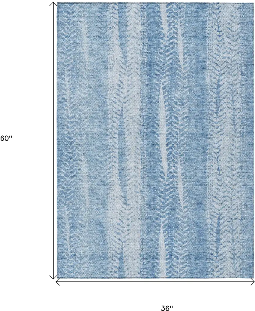 Sky Blue And Denim Blue Botanical Leaves Washable Indoor Outdoor Area Rug Photo 3