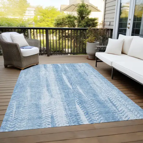 Sky Blue And Denim Blue Botanical Leaves Washable Indoor Outdoor Area Rug Photo 9