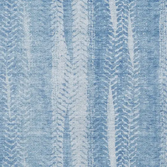 Sky Blue And Denim Blue Botanical Leaves Washable Indoor Outdoor Area Rug Photo 5