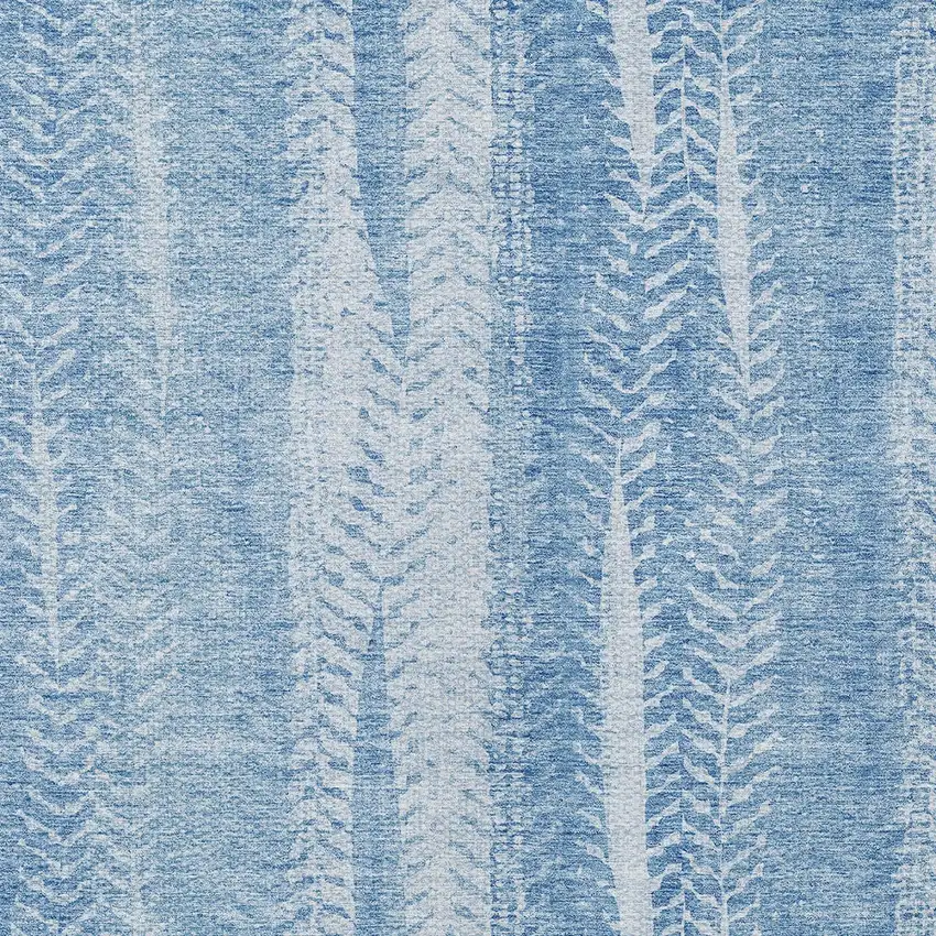 Sky Blue And Denim Blue Botanical Leaves Washable Indoor Outdoor Area Rug Photo 5