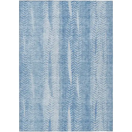 Sky Blue And Denim Blue Botanical Leaves Washable Indoor Outdoor Area Rug Photo 2