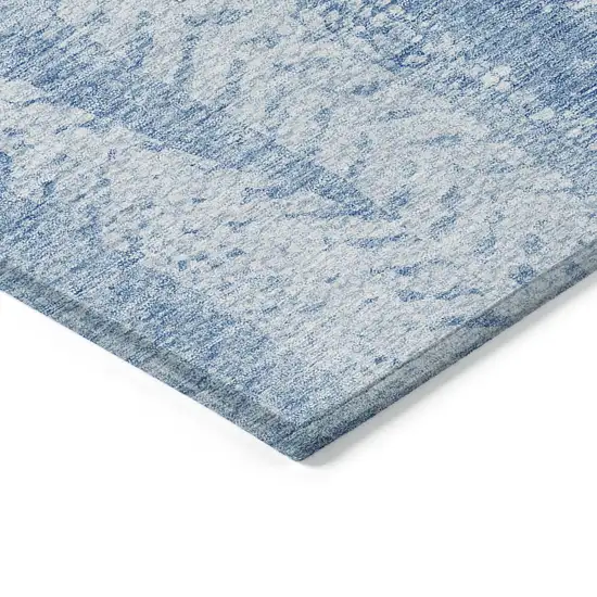Sky Blue And Denim Blue Botanical Leaves Washable Indoor Outdoor Area Rug Photo 4