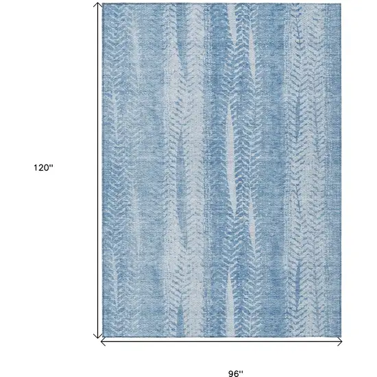 Sky Blue And Denim Blue Botanical Leaves Washable Indoor Outdoor Area Rug Photo 3