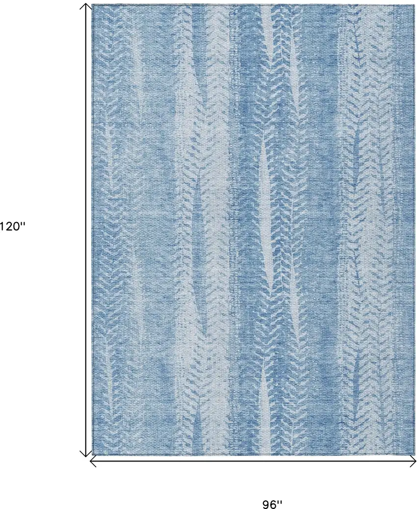 Sky Blue And Denim Blue Botanical Leaves Washable Indoor Outdoor Area Rug Photo 3