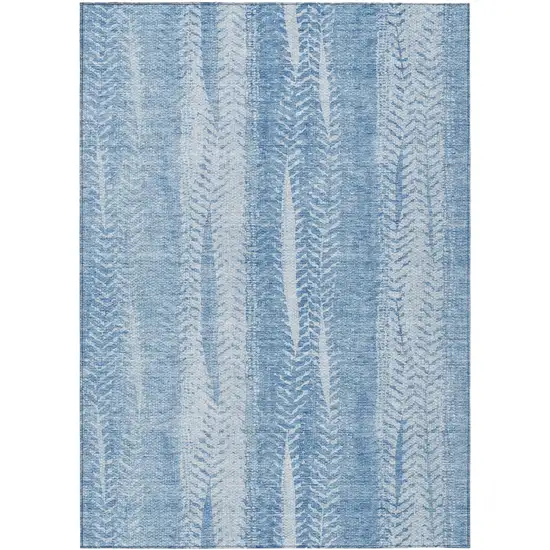 Sky Blue And Denim Blue Botanical Leaves Washable Indoor Outdoor Area Rug Photo 2