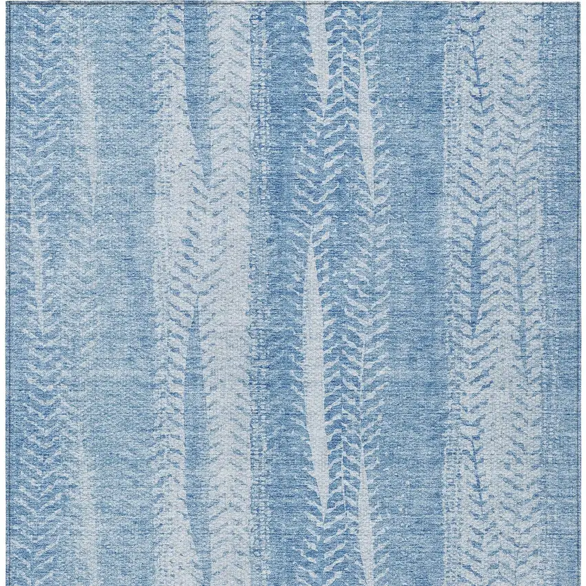 Sky Blue And Denim Blue Botanical Leaves Washable Indoor Outdoor Area Rug Photo 6
