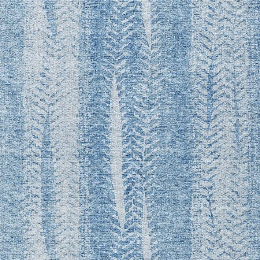 Sky Blue And Denim Blue Botanical Leaves Washable Indoor Outdoor Area Rug Photo 5
