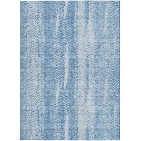 Sky Blue And Denim Blue Botanical Leaves Washable Indoor Outdoor Area Rug Photo 6