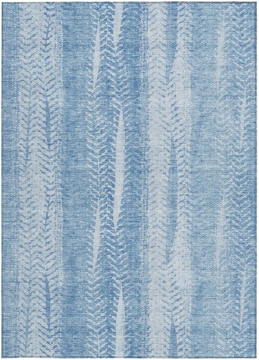 Sky Blue And Denim Blue Botanical Leaves Washable Indoor Outdoor Area Rug Photo 6
