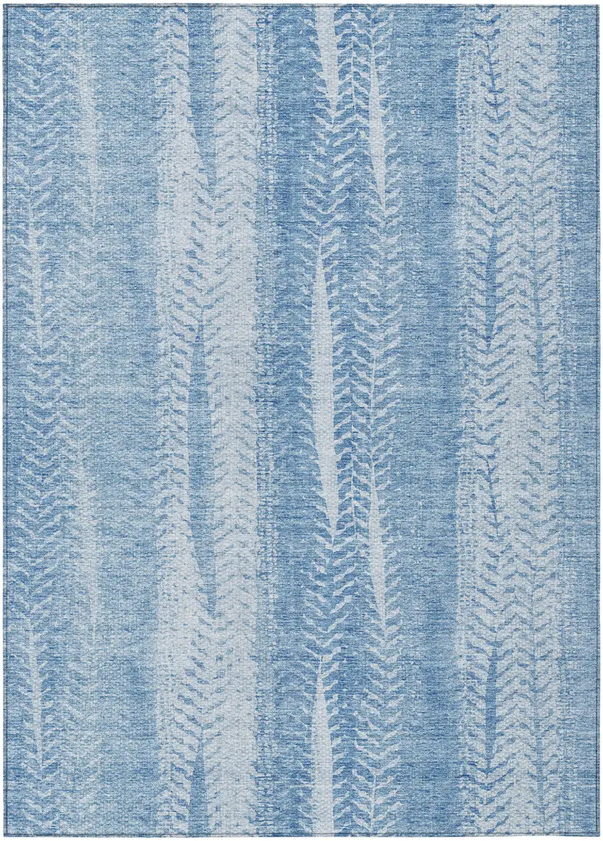 Sky Blue And Denim Blue Botanical Leaves Washable Indoor Outdoor Area Rug Photo 2