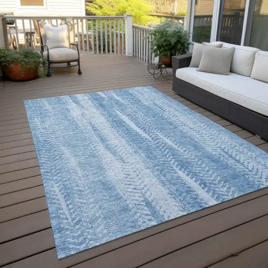 Sky Blue And Denim Blue Botanical Leaves Washable Indoor Outdoor Area Rug Photo 6