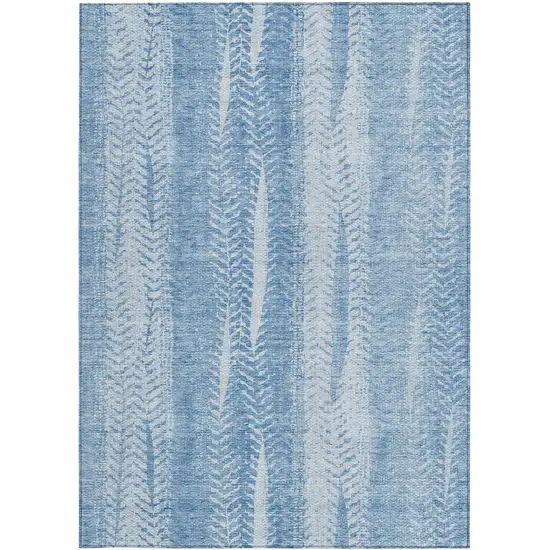 Sky Blue And Denim Blue Botanical Leaves Washable Indoor Outdoor Area Rug Photo 5