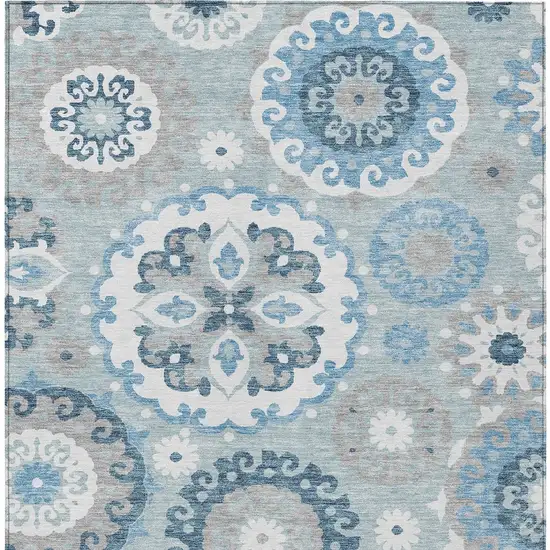Sky Blue And Denim Blue Floral Medallion Washable Indoor Outdoor Area Rug Photo 6