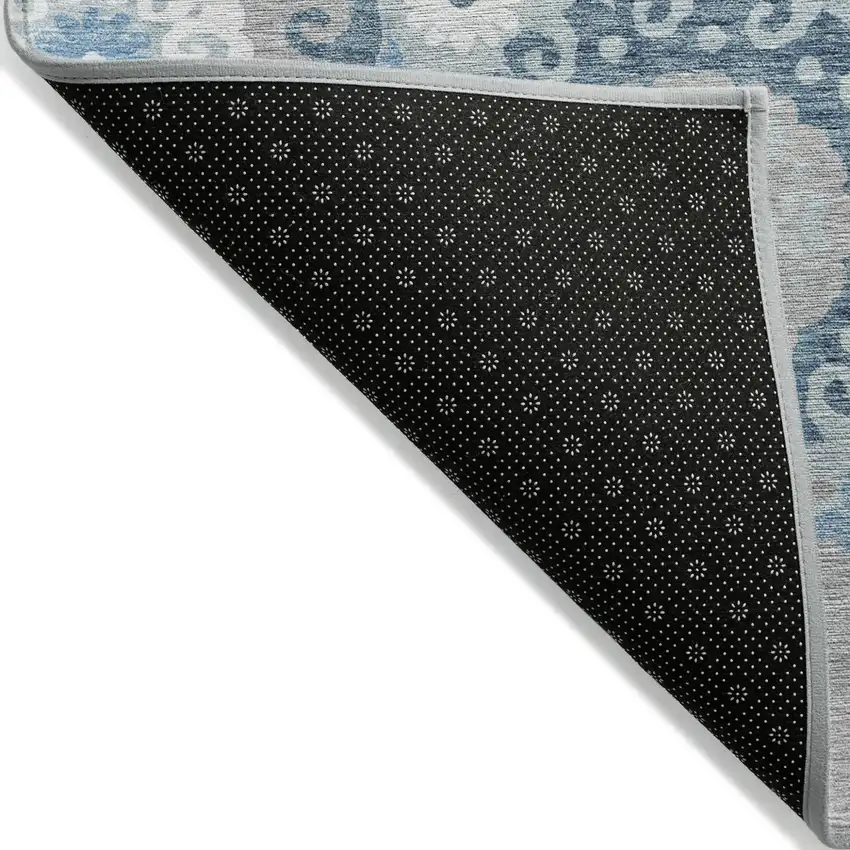 Sky Blue And Denim Blue Floral Medallion Washable Indoor Outdoor Area Rug Photo 3