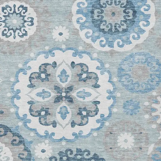 Sky Blue And Denim Blue Floral Medallion Washable Indoor Outdoor Area Rug Photo 6