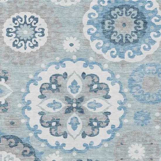 Sky Blue And Denim Blue Floral Medallion Washable Indoor Outdoor Area Rug Photo 4