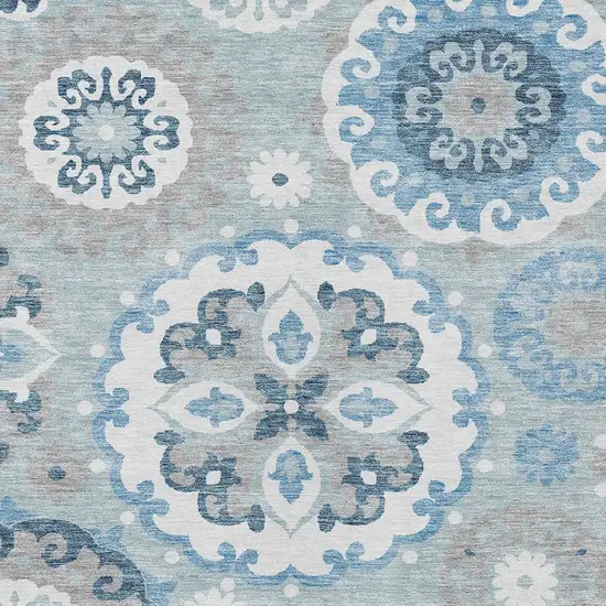 Sky Blue And Denim Blue Floral Medallion Washable Indoor Outdoor Area Rug Photo 4