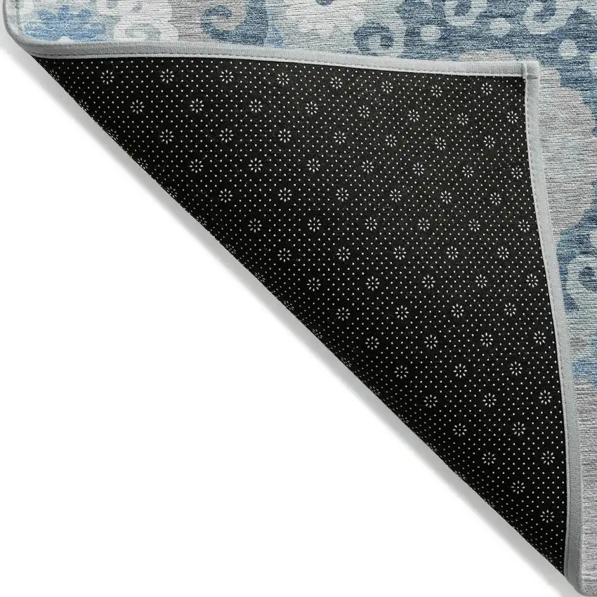 Sky Blue And Denim Blue Floral Medallion Washable Indoor Outdoor Area Rug Photo 2