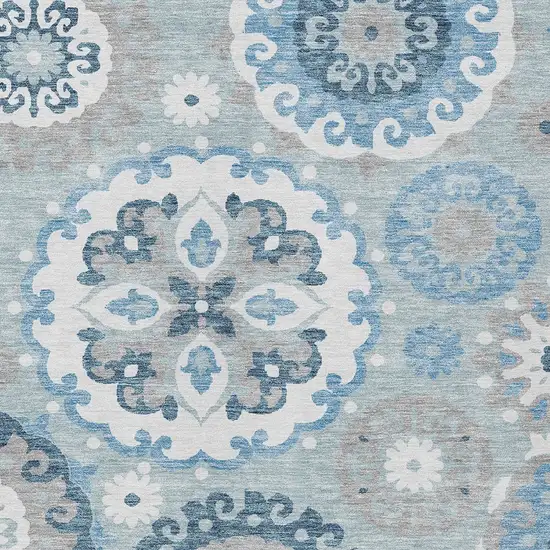 Sky Blue And Denim Blue Floral Medallion Washable Indoor Outdoor Area Rug Photo 4