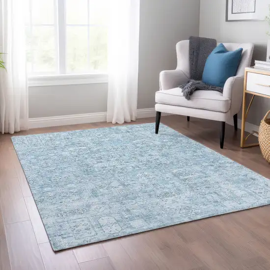 Sky Blue And Denim Blue Floral Washable Indoor Outdoor Area Rug Photo 7