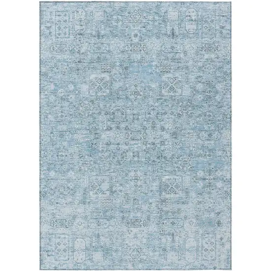 Sky Blue And Denim Blue Floral Washable Indoor Outdoor Area Rug Photo 2