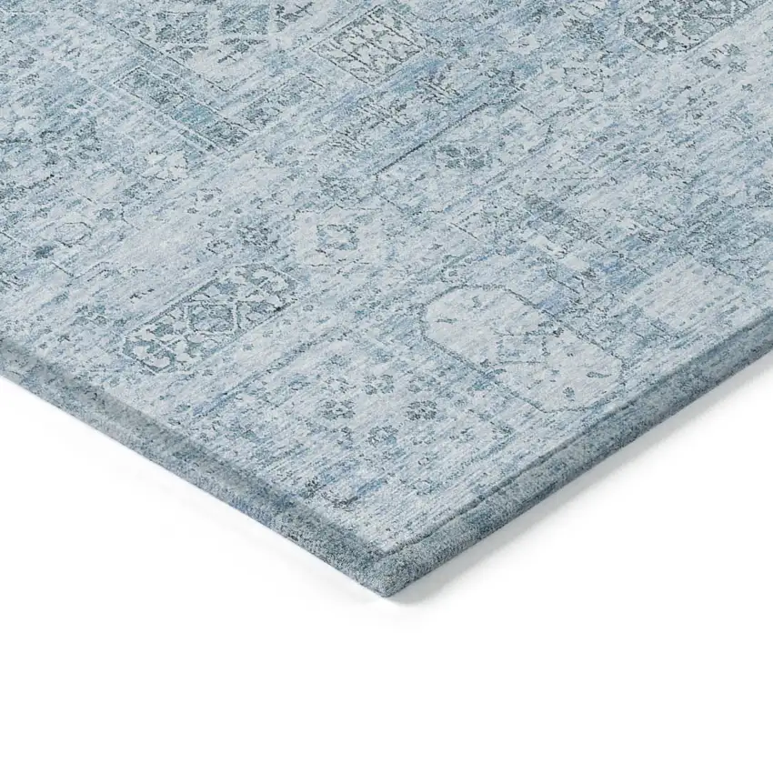 Sky Blue And Denim Blue Floral Washable Indoor Outdoor Area Rug Photo 4