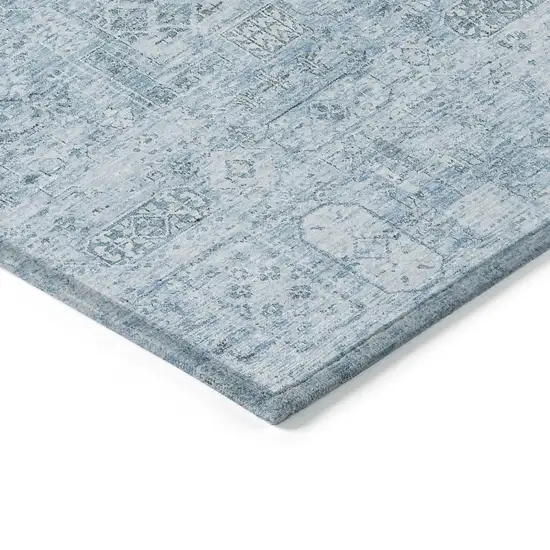 Sky Blue And Denim Blue Floral Washable Indoor Outdoor Area Rug Photo 4