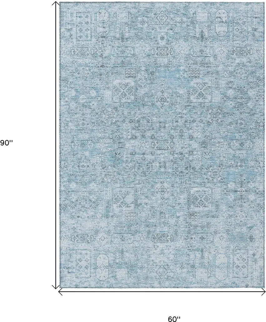 Sky Blue And Denim Blue Floral Washable Indoor Outdoor Area Rug Photo 3