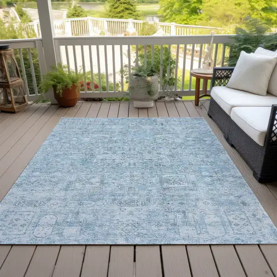 Sky Blue And Denim Blue Floral Washable Indoor Outdoor Area Rug Photo 6