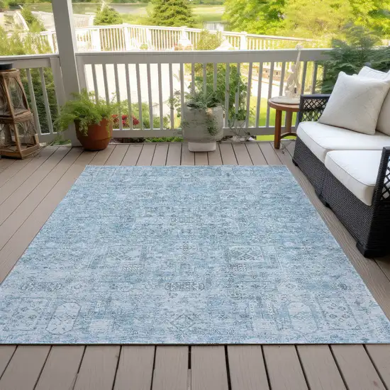 Sky Blue And Denim Blue Floral Washable Indoor Outdoor Area Rug Photo 6