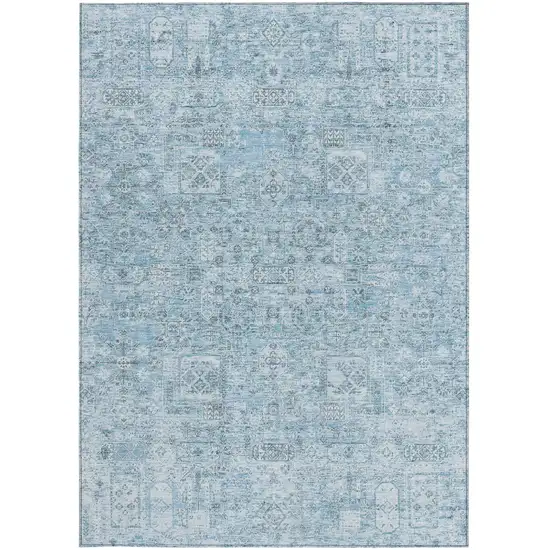 Sky Blue And Denim Blue Floral Washable Indoor Outdoor Area Rug Photo 5