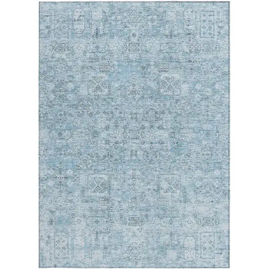Sky Blue And Denim Blue Floral Washable Indoor Outdoor Area Rug Photo 5