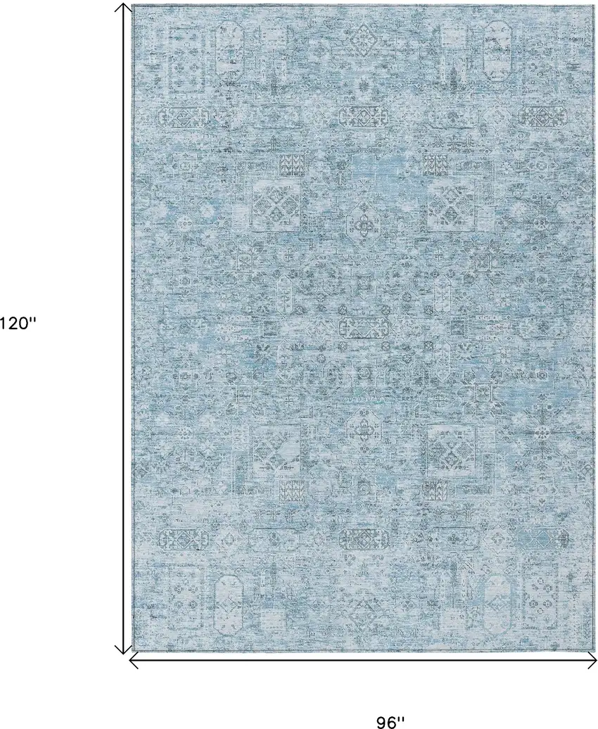 Sky Blue And Denim Blue Floral Washable Indoor Outdoor Area Rug Photo 3