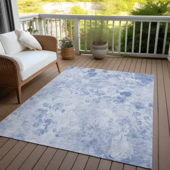 Sky Blue And Denim Blue Floral Washable Indoor Outdoor Area Rug Photo 6
