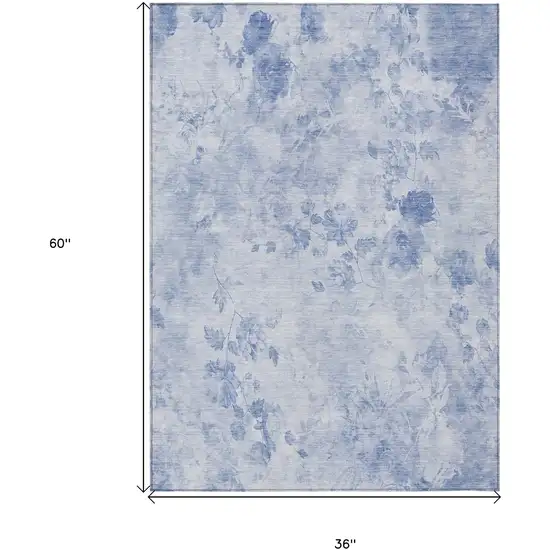 Sky Blue And Denim Blue Floral Washable Indoor Outdoor Area Rug Photo 7