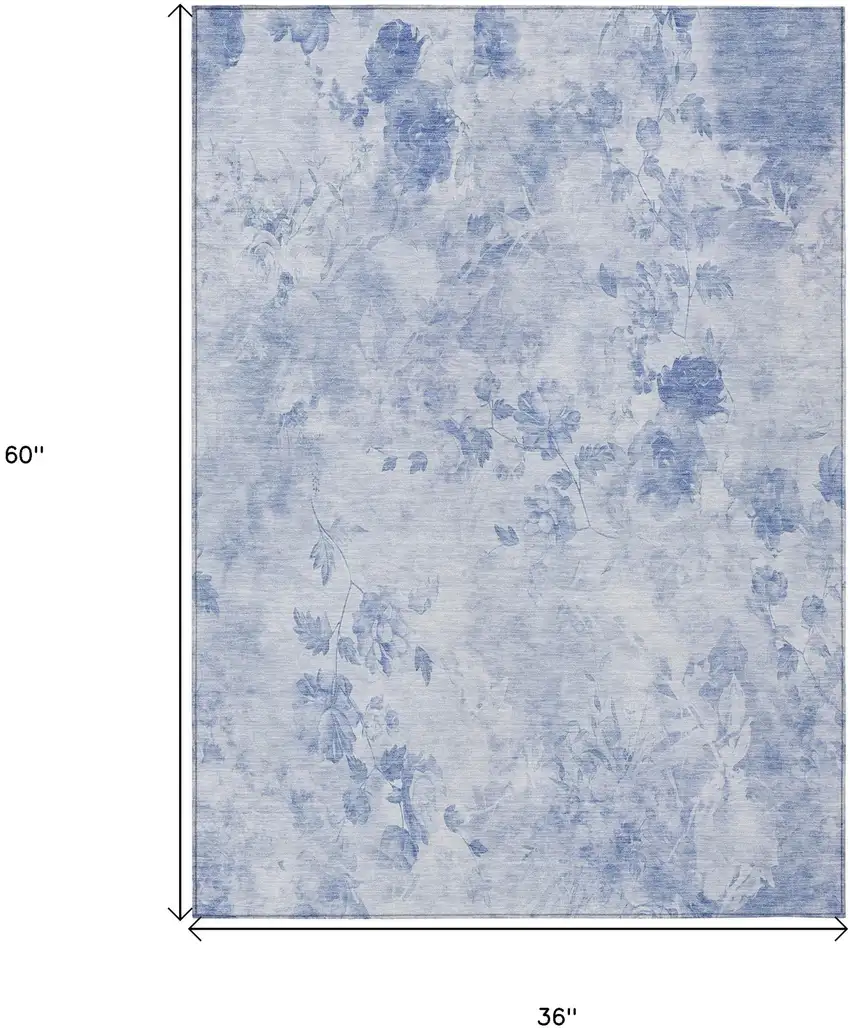 Sky Blue And Denim Blue Floral Washable Indoor Outdoor Area Rug Photo 7