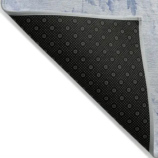 Sky Blue And Denim Blue Floral Washable Indoor Outdoor Area Rug Photo 2