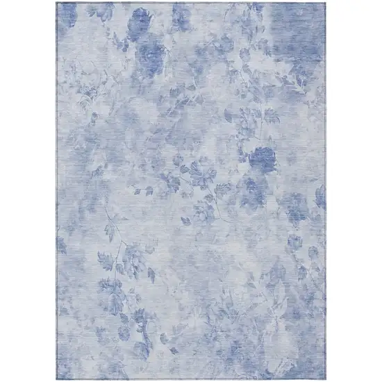 Sky Blue And Denim Blue Floral Washable Indoor Outdoor Area Rug Photo 1
