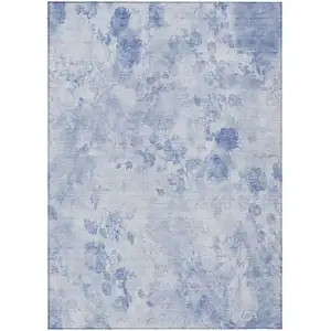 Photo of Sky Blue And Denim Blue Floral Washable Indoor Outdoor Area Rug