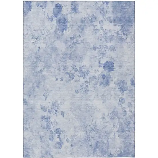 Sky Blue And Denim Blue Floral Washable Indoor Outdoor Area Rug Photo 1