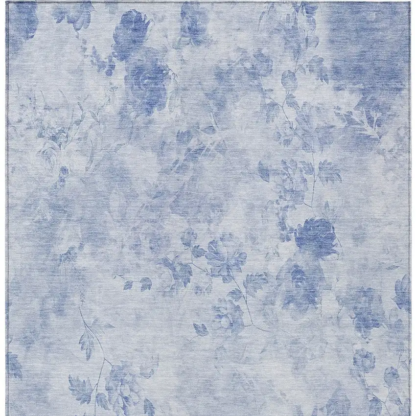 Sky Blue And Denim Blue Floral Washable Indoor Outdoor Area Rug Photo 6