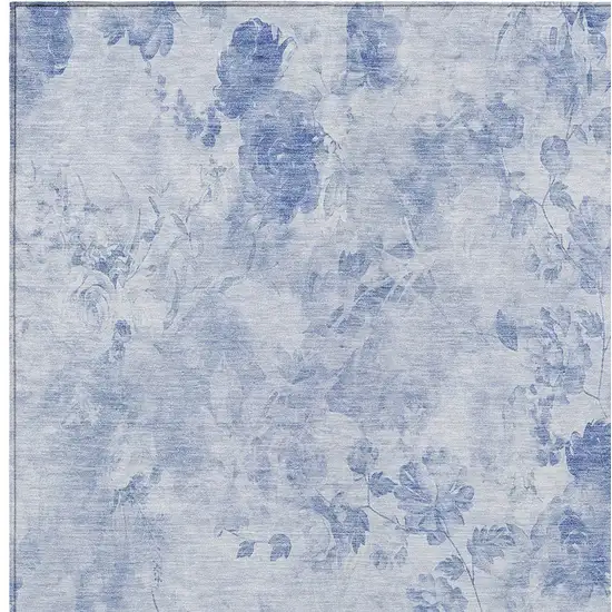 Sky Blue And Denim Blue Floral Washable Indoor Outdoor Area Rug Photo 4