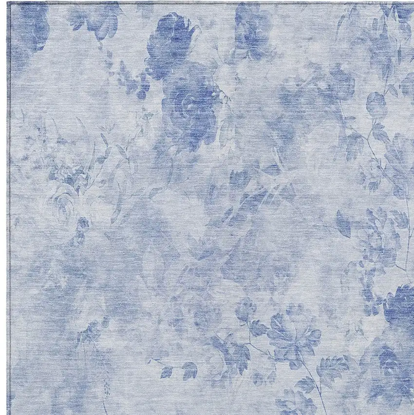 Sky Blue And Denim Blue Floral Washable Indoor Outdoor Area Rug Photo 4