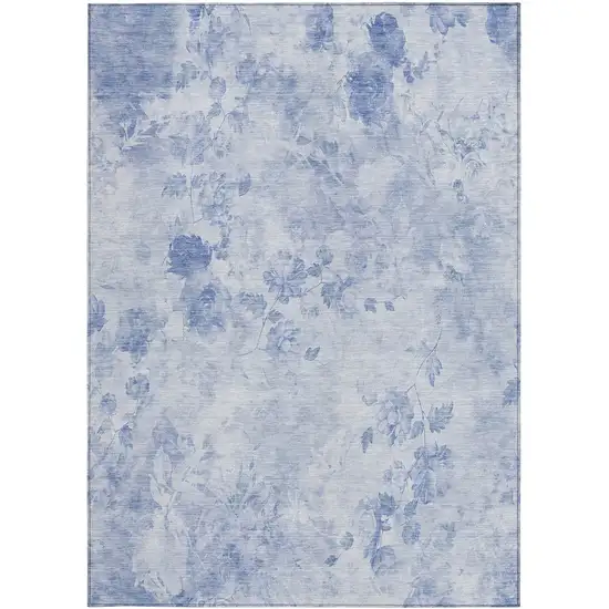 Sky Blue And Denim Blue Floral Washable Indoor Outdoor Area Rug Photo 5