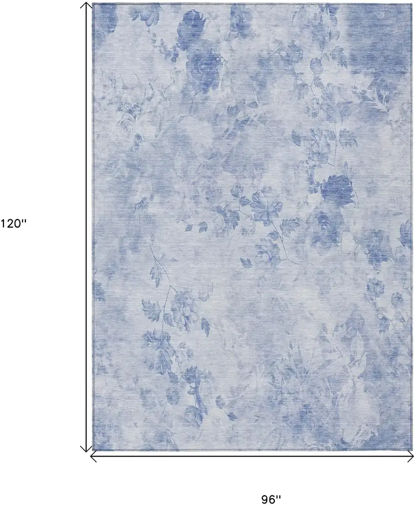 Sky Blue And Denim Blue Floral Washable Indoor Outdoor Area Rug Photo 7