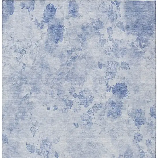 Sky Blue And Denim Blue Floral Washable Indoor Outdoor Area Rug Photo 5